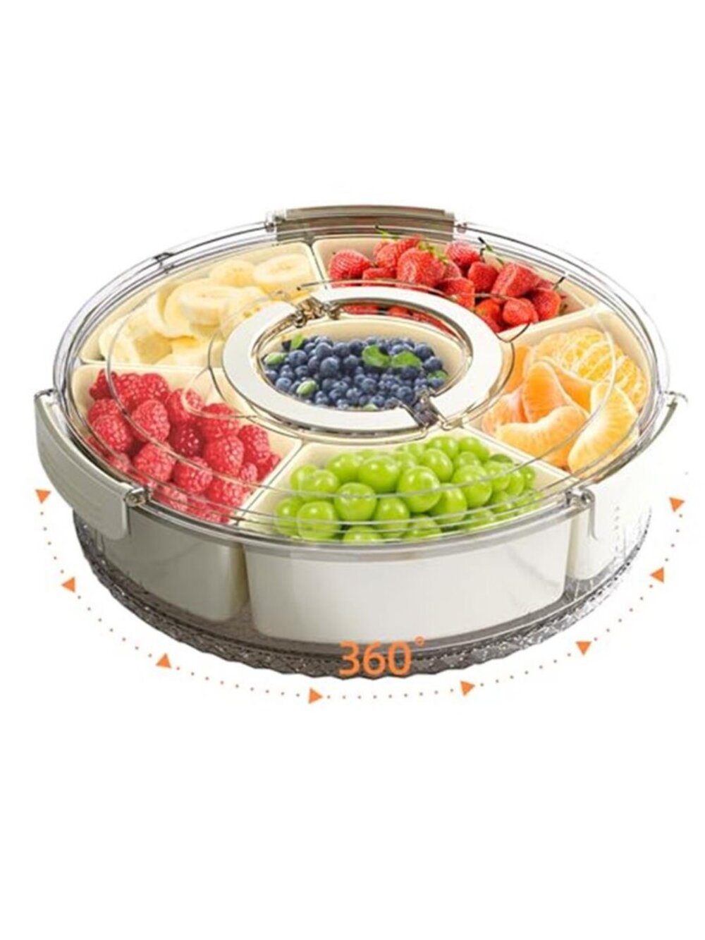 Divided Serving Tray with Lid and Handle, Stackable Snackle Box Container